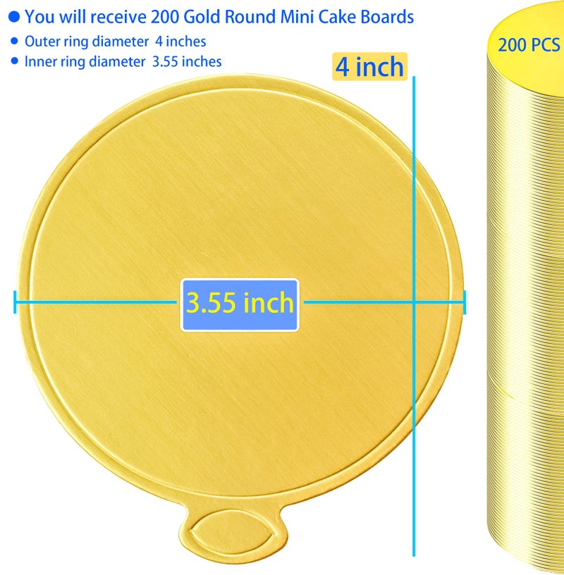 MotBach 200 Pcs Round Golden Cardboard, 3.5 Inch Round Mini Cake Boards, Mousse Cake Base, Cake Paper Board, Circle Patries Cardboard, Cupcake Base Display, Dessert Board - Image 2
